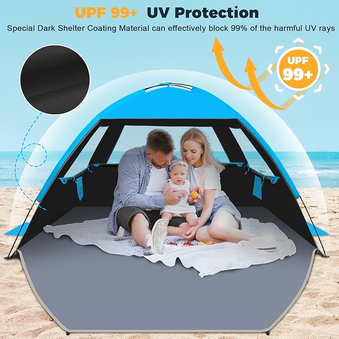 Venustas Beach Tent Sun Shelter for 3/4/6/8 Person UPF 50+ UV Protection Beach Canopy Lightweight and Easy Setup Cabana Portable Shade Tent
