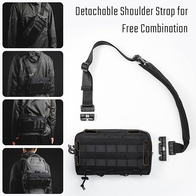 TACTICAL_GEEK Cache L3 EDC Sling Bag Chest Lightweight Shoulder Daypack 500D Nylon Travel Hiking Concealed Carry Crossbody Bag Tactical Backpack Hiking Ambidextrous Strap Black