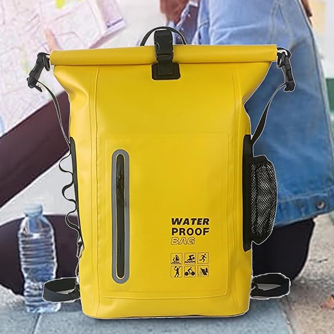 Dry Bags Comfortable Versatile for Outdoor Waterproof Dry Bag - Roll Top Waterproof Backpack Sack Dry Bag for Kayaking Beach Rafting (Yellow)
