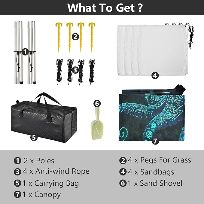 ALAZA Octopus Totem Tatto Beach Tent Sun Shelter UPF50+ Protection Beach Shade Canopy w/ 4 Sandbags for Outdoor Camping Fishing Backyard Fun Picnic 10x9 ft