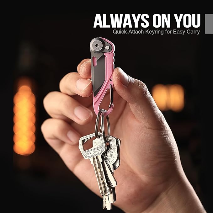 TACRAY Vinto 5-in-1 Small Pocket Knife – Ultra-Light Compact Multitool with Utility Knife Seatbelt Cutter Bottle Opener Flathead Screwdriver &amp Keyring Attachment for Everyday Carry (Pink)