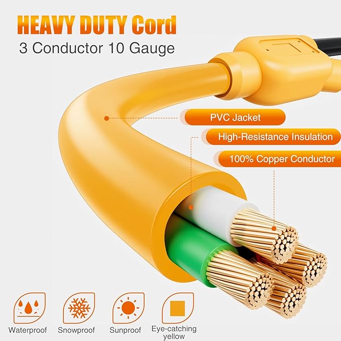 Tellegloww 6.6 FT Flat RV Generator Adapter Cord NEMA TT-30p to 3X 5-20R/5-15R 30A to 110V 15/20 A Household Outlet Adapter 10 Gauge Flat Rv Generator Extension Cord Etl Listed Yellow