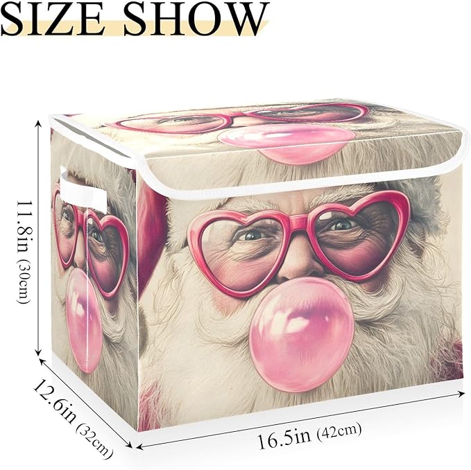 Storage Cube with Lid Funny Santa Print 16.5×12.6×11.8 IN Collapsible Large Capacity Foldable Storage Basket Bin Organizer