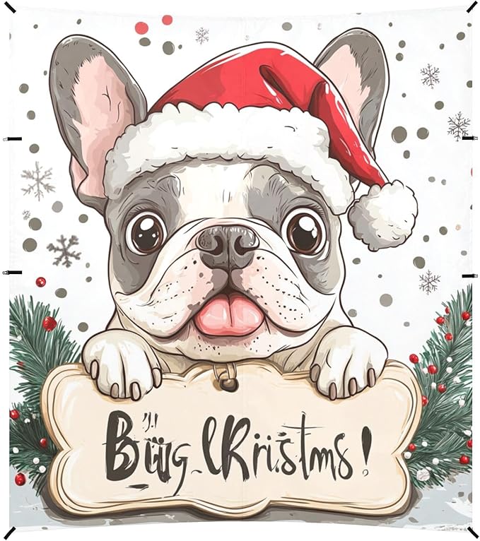 ALAZA Merry Christmas French Bulldog Bone Christmas Hat Beach Tent Sun Shelter Portable Canopy Sunshade for Outdoor Camping Picnics Backyard Fun 10x9 ft