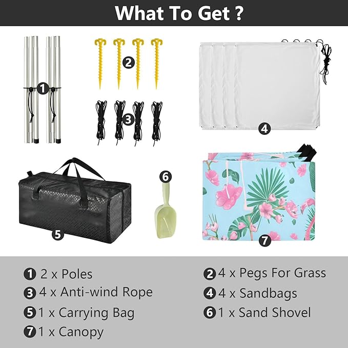 xigua Flamingos Beach Tent Sun Shelter with Carrying Bag - Silver Coated Oxford Fabric Beach Canopy for Beach Camping Fishing - Includes Windproof Ropes Sandbags &amp Stakes