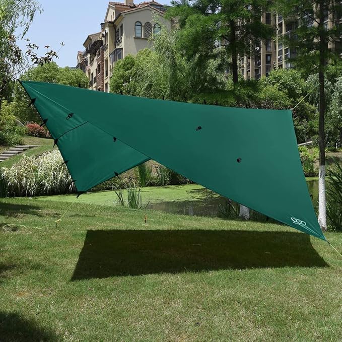 Gold Armour Rainfly Tarp Hammock Premium 14.7ft/12ft/10ft/8ft Rain Fly Cover Waterproof Ultralight Camping Shelter Canopy Survival Equipment Gear Camping Tent Accessories (Green 12ft x 10ft)