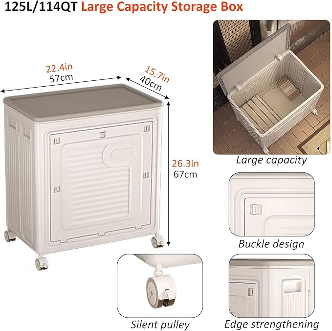 Foldable Clothes Storage Bin With Lid 125L/114QT Large Capacity Closet Organizer With Wheels Home Storage Box For Living Room Bedroom Laundry Room
