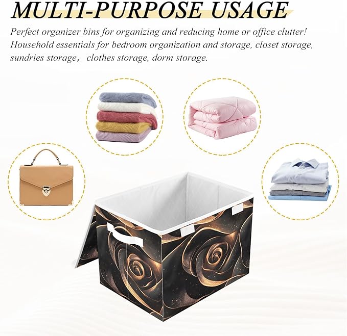 Storage Cube with Lid Luxurious Roses Print 16.5×12.6×11.8 IN Collapsible Large Capacity Foldable Storage Basket Bin Organizer