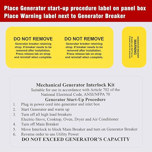 Generator Interlock Kit Compatible with Square D QO &amp Homeline Indoor or Outdoor 100 or 125 amp Panels 3/4 Inch Spacing between main and branch breaker. Professional Interlock kit