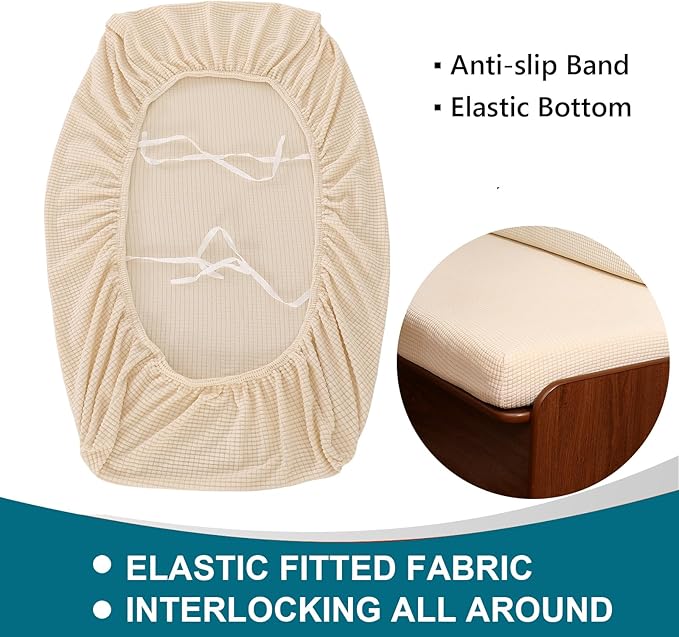 KRFOONN RV Dinette Cushion Covers Stretch Sofa Seat Slipcovers Replacement Camper Cushions Cover Washable Couch Cushion Slipcovers for RV Camper Car Bench(1 Backrest Cover &amp 1 Bench Cover Beige)