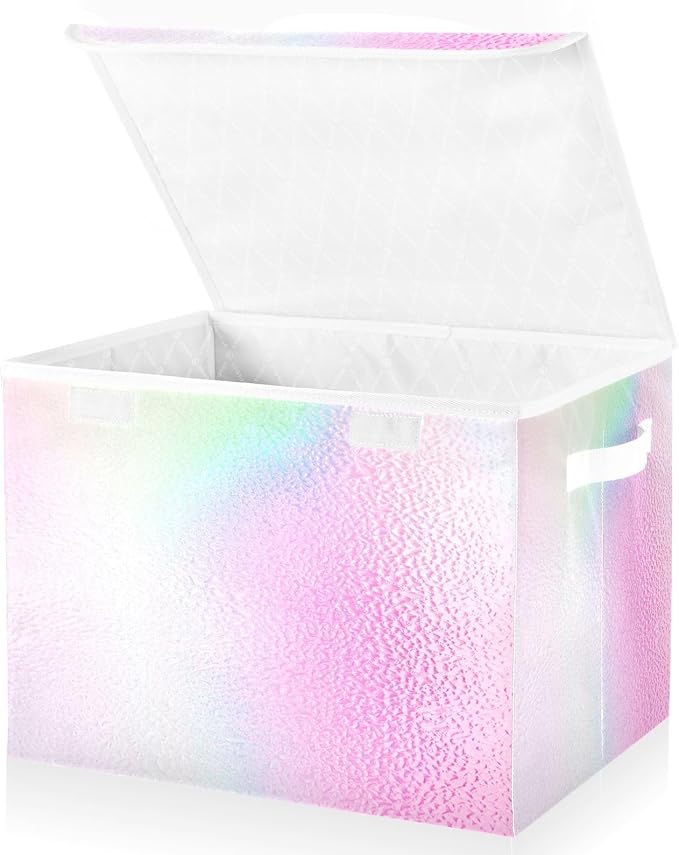 Holographic Gradient Rainbow Storage Bins with Lids Collapsible Container Store Shoe Storage Boxes for Office Supplies