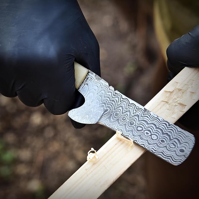 Damascus Steel Knife with Bone Handle Custom Handcrafted Hunting and Survival Knife Full Tang Blade with Leather Sheath - Outdoor Camping EDC and Bushcraft Tool