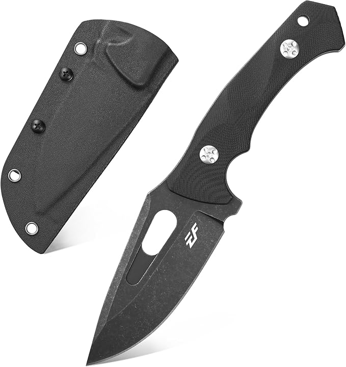 Eafengrow EF109 Fixed Blade Knife D2 Steel Blade G10 Handle Field Utility Knife with Kydex Sheath for Outdoor Camping Hiking (Black)