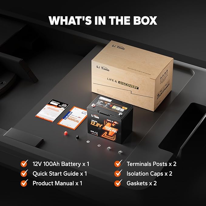 Litime 12V 100Ah Group 24 Bluetooth LiFePO4 Battery Deep Cycle Lithium Battery Built-in 100A BMS with Low-Temp Protection Max. 15000 Cycles Perfect for RV Solar System Trolling Motors etc