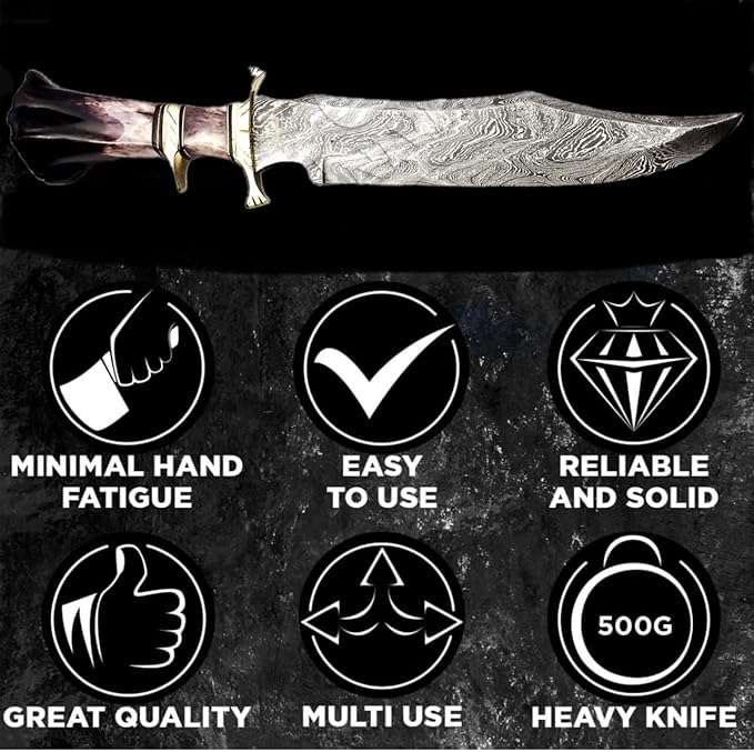 Noon Knives : Hand Made Damascus Steel Collectible Bowie Knife Handle Camel Bone (Black)