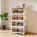 4-Tier Stackable Storage Bins with Lids 94QT Plastic Large Collapsible Storage Containers with Wheels and Magnetic Doors Foldable Closet Organizers for Living Room Garage Home Office Clear