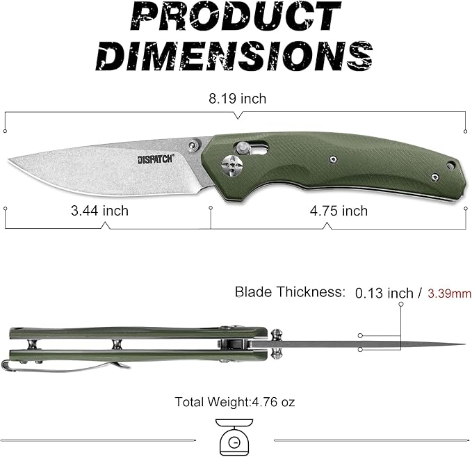 Axis Lock Folding Pocket Knife with Clip 3.44 8Cr13MoV Steel Drop Point Blade and G10 Handle Crossbar Lock Knives for Men Women Camping Hiking Survival Pocketknife