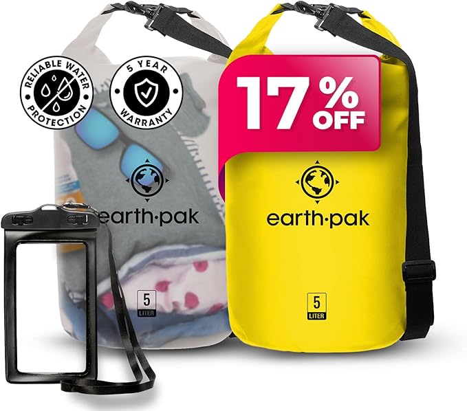 Earth Pak Waterproof Dry Bag - Roll Top Waterproof Clear 5L &amp Yellow 5L Dry Bag