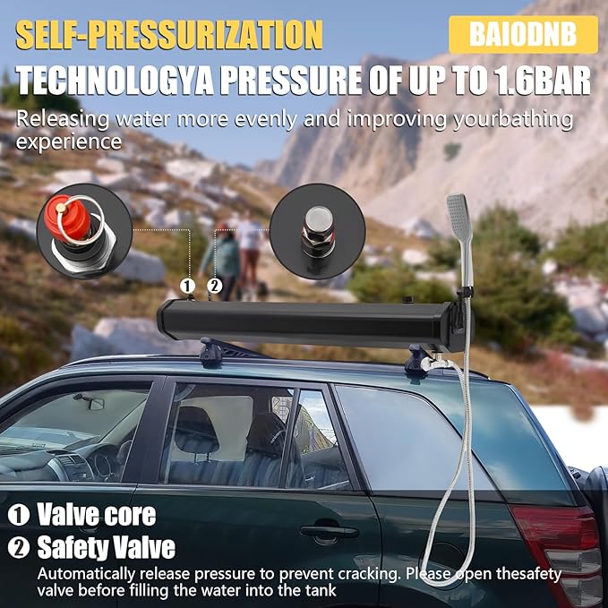 Pressurized Water Tank for Camping ShowerPortable Camping Showerhead Handheld with Storage Bag Roof Rack Shower for Hiking Car wash Pet Cleaning Beach Vacations