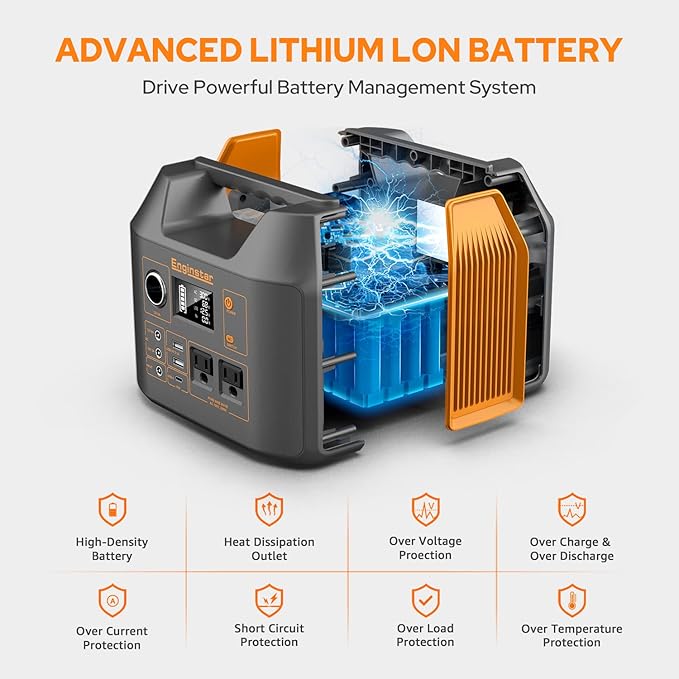 Enginstar Solar Generator 296Wh Portable Power Station 110V Pure Sine Wave 80000mAh Backup Battery Power Supply for CPAP Outdoor Camping Traveling and Emergencies