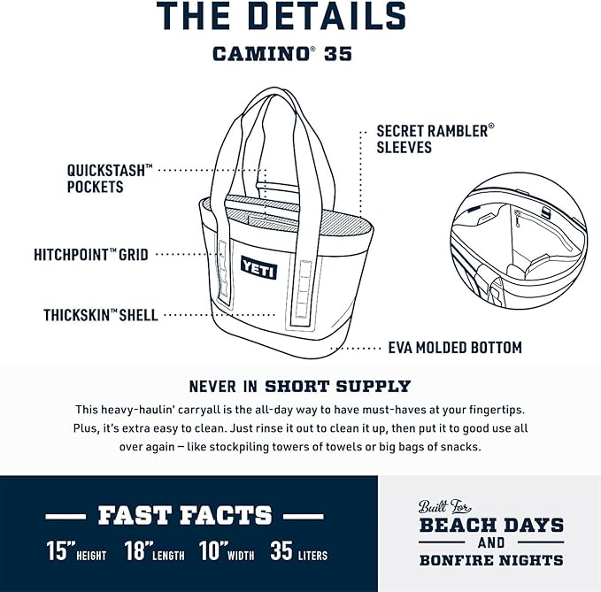 YETI Camino 35 Carryall with Internal Dividers All-Purpose Utility Boat and Beach Tote Bag Durable Waterproof