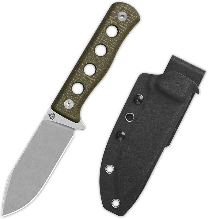 QSP Canary Fixed Blade Knife 4.25 DC53 Stonewash Blade Hunting Knives with Kydex Sheath Green Texture Micarta Handle EDC Knife for Camping Outdoor Hiking Survival