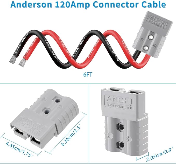 ELFCULB 6AWG Anderson 120A Connector Winch Power Cable Battery Quick Connect Jumper Cables for Forklift Car Motor Tractor(6FT)