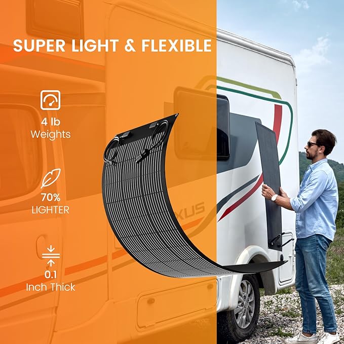 100 Watt Flexible Solar Panel 12V Monocrystalline 100W 12 Volt Semi-Flex ETFE Solar Panel Charger Off-Grid for Marine RV Trailer Boat Cabin Van Car Uneven Surfaces