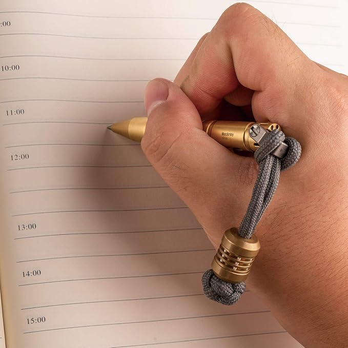 MecArmy TPX8 Mini Bolt Action Tactical Pen Keychain Tactical Pen with 1 D Key Ring for Daily Carry Small EDC Pen with Anti-Slip Grip Replaceable Refill for Work Travel Ideal Gift (Brass)