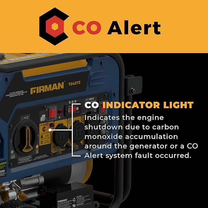 FIRMAN T04073 Tri Fuel Portable Generator 5000W Gas 4000W Running 4500W Propane 4000W Natural Gas Electric Start 120/240V CO Alert Low Oil Shut Off for Home RV Backup Camping Outdoor Power