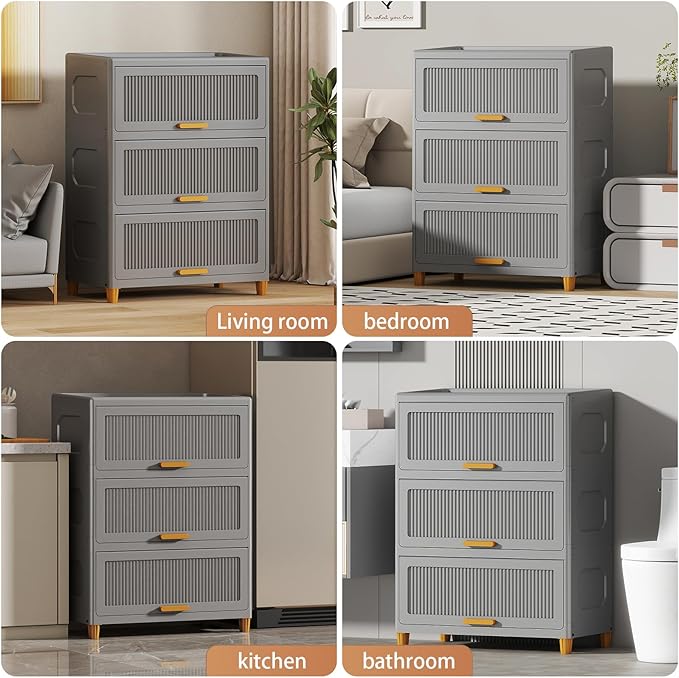 3 Tier Large Storage Bins with 1 Lid 157QT Closet Organizers and Storage Drawers Flip Open Large Plastic Storage Containers for Living Room Office Dorm (3 Tiers)