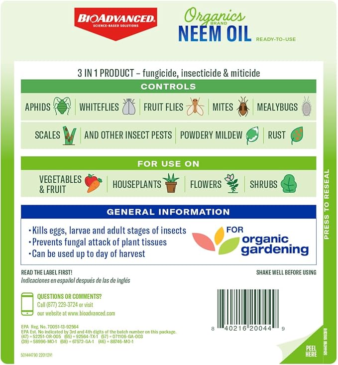 BioAdvanced Organics Brand Neem Oil Ready-to-Use 1 Gal Neem Oil for Plants