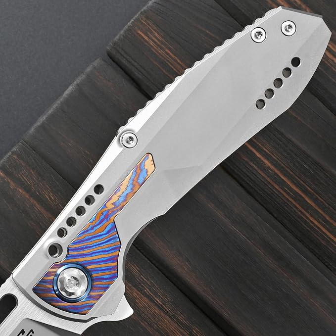 Sitivien ST275 Folding Knife M390 Steel Blade Titanium and Timascus Handle Knife with Safety Lock Frame Lock for Outdoor Camping Hiking Survival