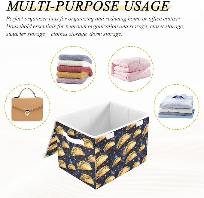 AIXIWAWA Lidded Storage Cube (Starry Taco) Fabric Foldable Closet Bins with Flip Lid and Handles Organizer Basket Container 16.5 x 12.6 x 11.8 IN