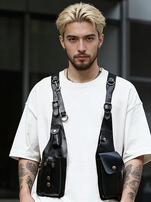 Double Shoulder Bag Adjustable Tactical Armpit Pouch for Men Anti-Theft Underarm Leather Wallet Pocket Holster