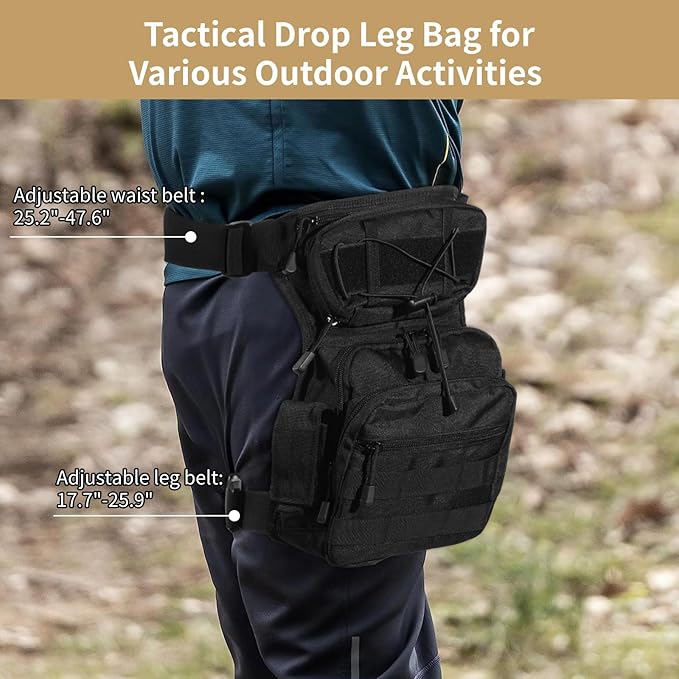Tactical Drop Leg Backpack for Men Convertible Thigh Pouch with Adjustable Straps Multi-Use Outdoor Crossbody Bag for Adventure and Motorcycle