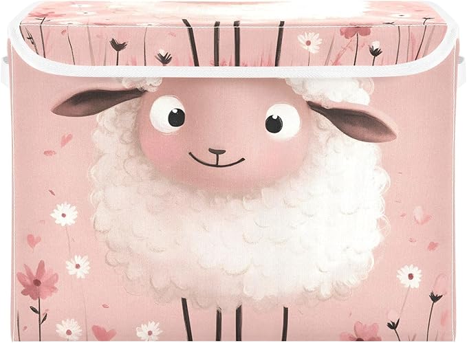 Storage Cube with Lid Cute Sheep Print 16.5×12.6×11.8 IN 1 Pack Collapsible Large Capacity Foldable Storage Basket Bin Organizer