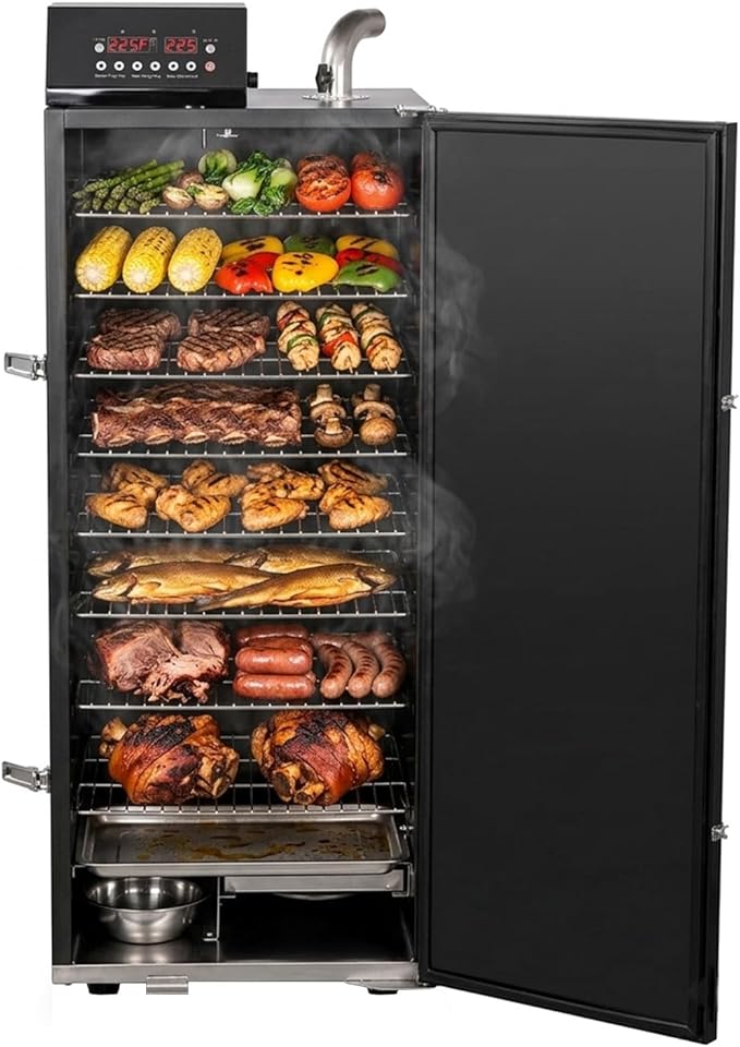 HAKKA Commercial Smoker Electric Smoke Oven 8 Racks BBQ Grill Vertical Outdoor Smoker 2000W for Cooking Pastrami Sausage Bacon Smoked Chicken Smoked Pork (DSH-S45E)