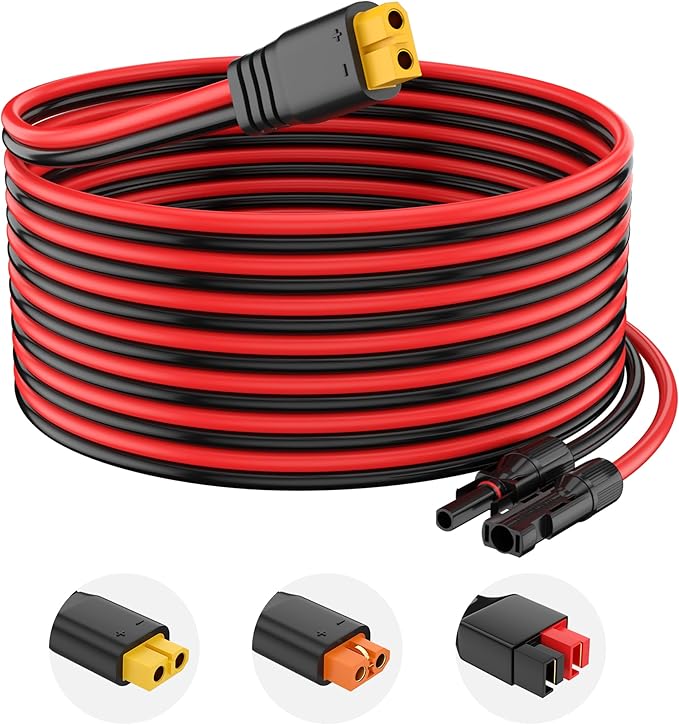 12AWG Solar Connector to XT60 Adapter Extension Cable Solar Panel to Potable Solar Power Generator/RV Foldable Solar Panel/Portable Power Station(60FT)