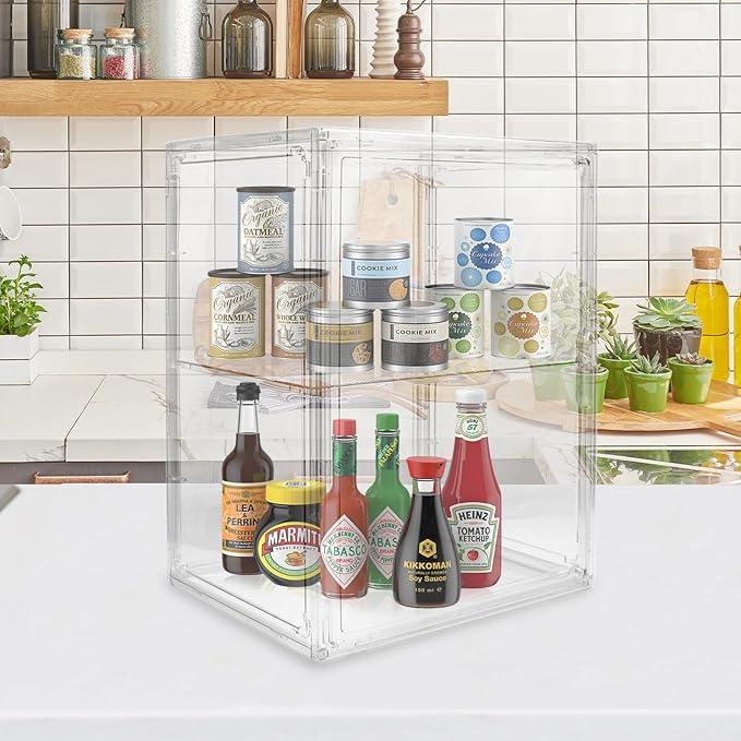 Acrylic Display Case - 2 Layers Transparent Doll Display Box Oversized with Magnetic Lid and Removable Partitions for Storing Dolls Models and Cosmetics