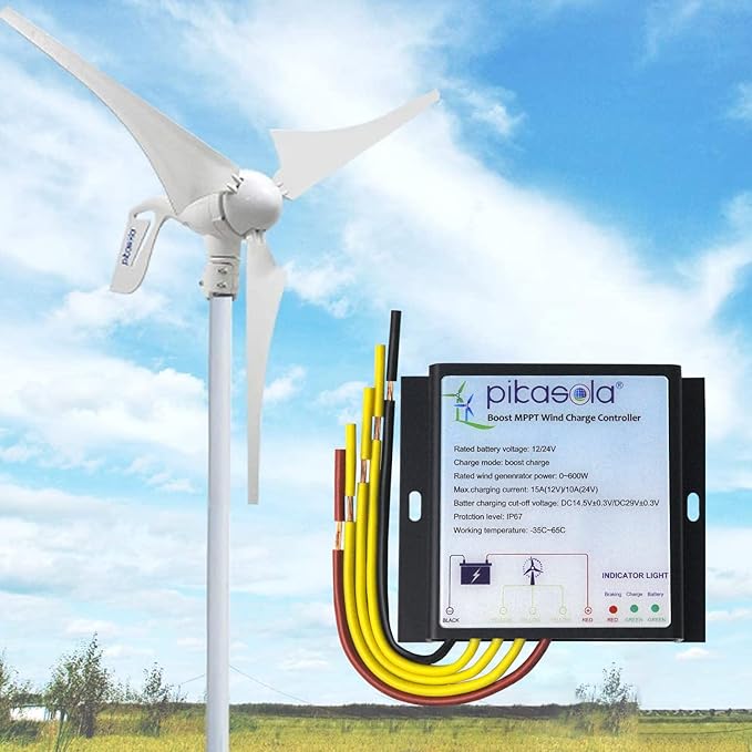 Pikasola MPPT Wind Turbine Charge Controller 12V/24V Auto Match IP67 Waterproof Suitable for 400W/600W Wind Turbine