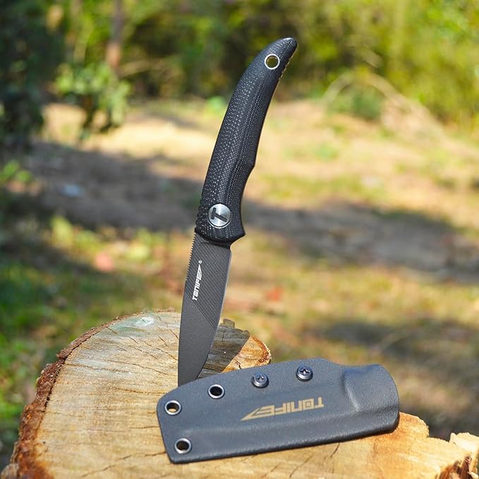 TONIFE Nova 2.68'' Blade Mini Neck Knife Knife Full Tang Fixed Blade Knife with Kydex Sheath and Adjustable Paracord Lanyard for Camping Outdoor Survival Tool (black+texture)
