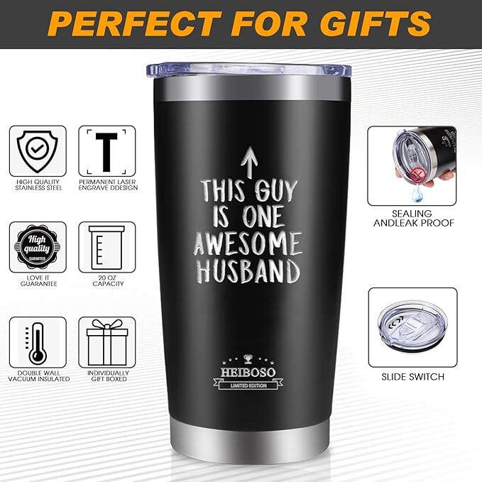 Valentines Day Gifts For Husband-Premium Insulated Tumbler &amp Multi-Tool Pocket Knife Set with Keychain &amp Greeting Card GiftAnniversary Birthday Gift for Him-Mens Wedding Keepsake Box