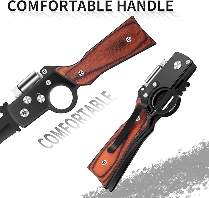 AK47 Style Tactical Folding Pocket Knife（Black） 6-Pack – Bulk Set with LED Light Wood Handle Laser Engraving Ready Best Man Gifts Outdoor Camping Hiking Gear for Groups (6)