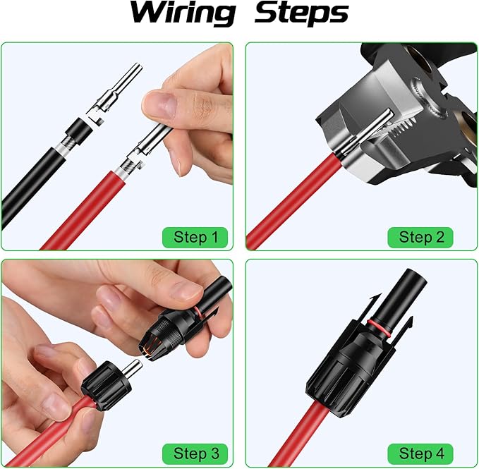 10AWG(6mm²) 100FT Solar Panel Extension Wire with Four Pairs Waterproof Male &amp Female Connectors with Solar Connector Caps Solar Extension Cable for RV Home Boat Car