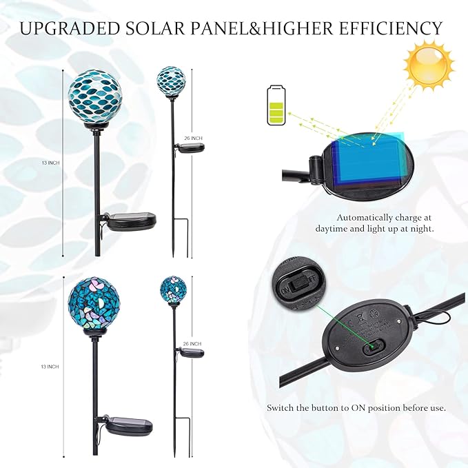 VCUTEKA Solar Lights Outdoor Decorative Mosaic Solar Garden Light Waterpoof LED Pathway Stake Light for Landscape Lawn Patio Yard Decoration 2 Pack