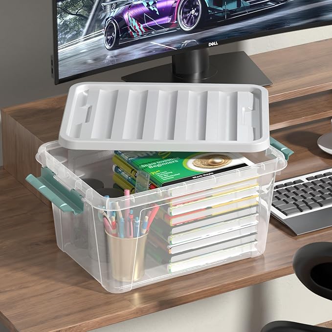 20 Quart Clear Storage Box Plastic Latching Bins with Lids 4 Pack