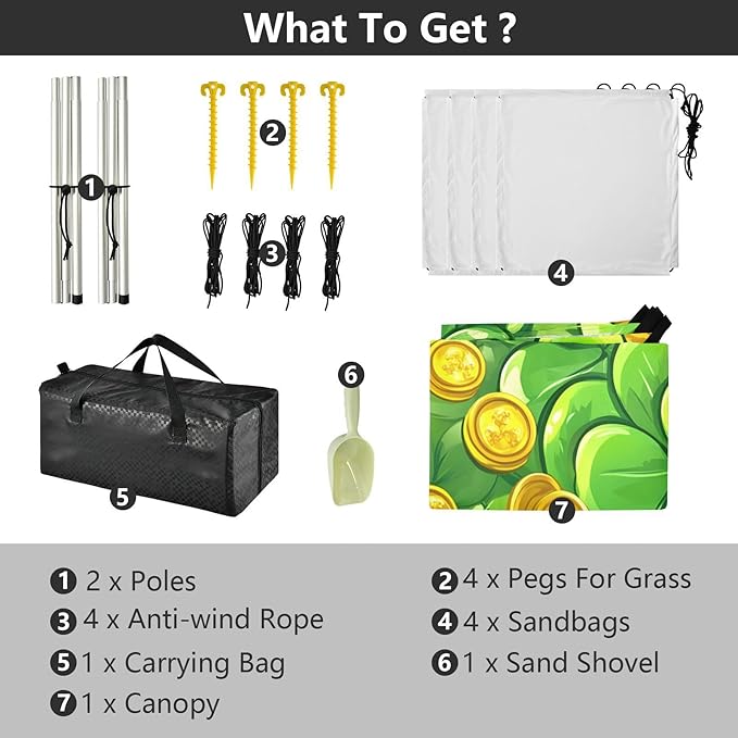xigua St. Patrick's Day Clover Beach Tent Sun Shelter with Carrying Bag - Silver Coated Oxford Fabric Beach Canopy for Beach Camping Fishing - Includes Windproof Ropes Sandbags &amp Stakes