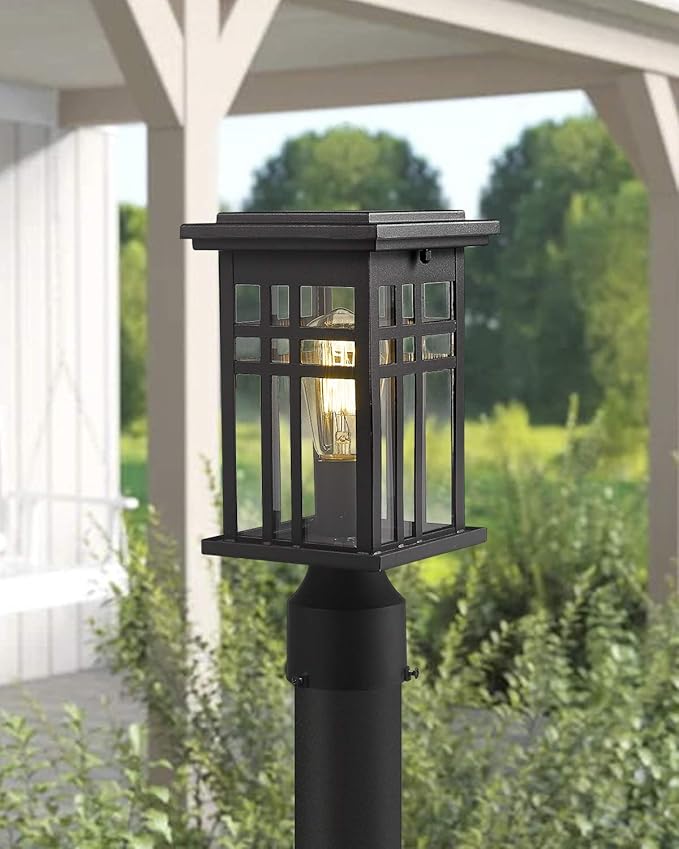 zeyu Exterior Post Light Outdoor Pole Lantern Pillar Light Fixture with Clear Glass Shade and Black Finish 20068-P BK