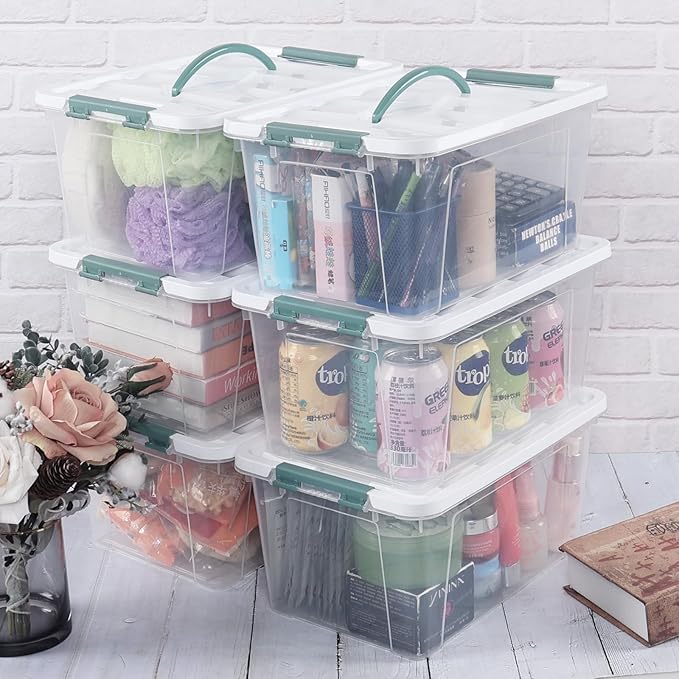 Ggbin 14 Quart Latching Storage Box with Handle 1 Pack Plastic Lidded Organizing Bin